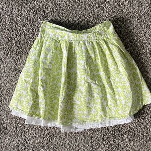 Garnet Hill Cotton Floral Girls Skirt Lined Sz 8 Citron Yellow Green